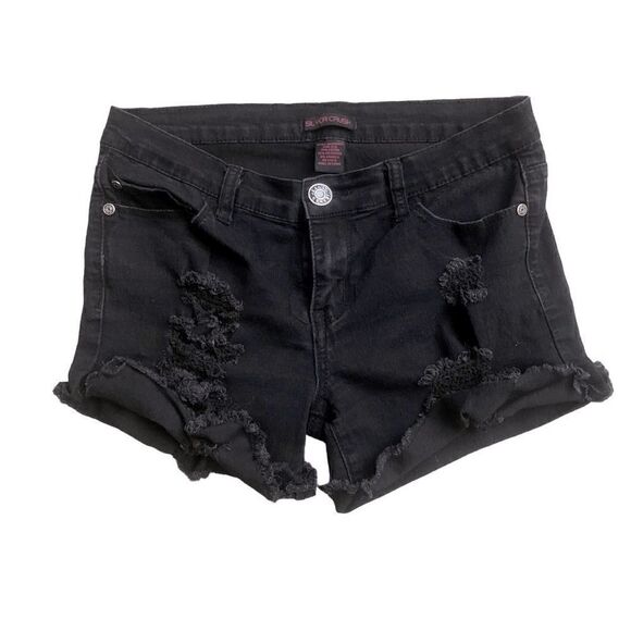 Silver Crush Black Denim Destroyed Shorts Size 5/6 - Picture 2 of 7